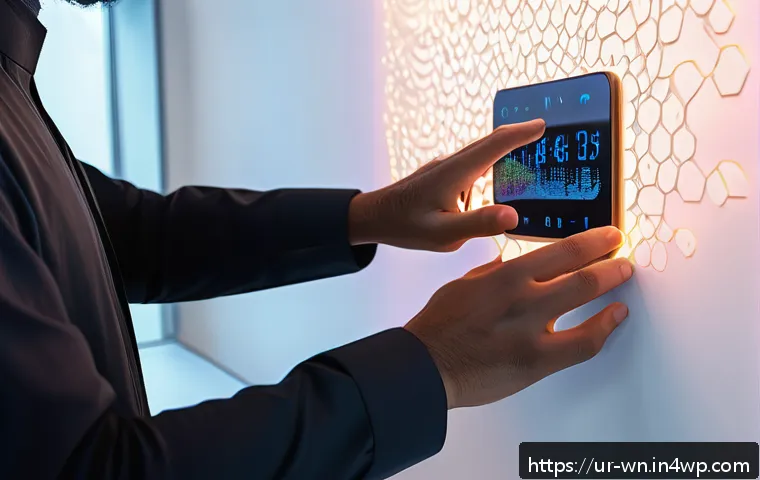 촉각적 디자인의 혁신적 접근 사례 - A futuristic close-up scene of a modern haptic touchscreen device being gently touched by a user’s f...